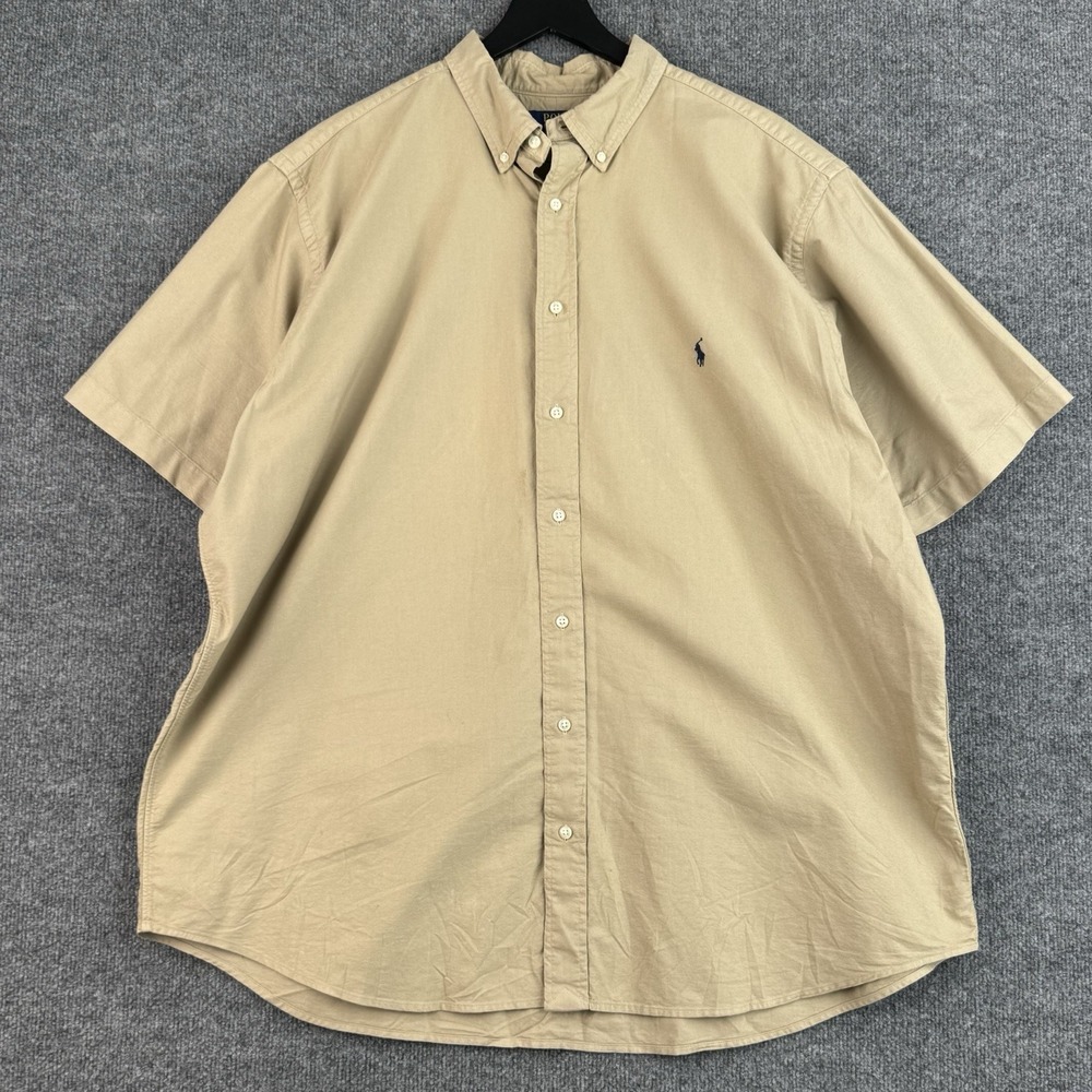 Polo Ralph Lauren Button Down Shirt Mens 2XB Khaki Classic Oxford Short Sleeve